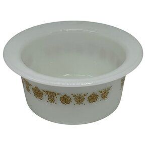 VTG Pyrex Butterfly Gold Butter Dish Bowl White Milk Glass w/ Gold Floral NO LID
